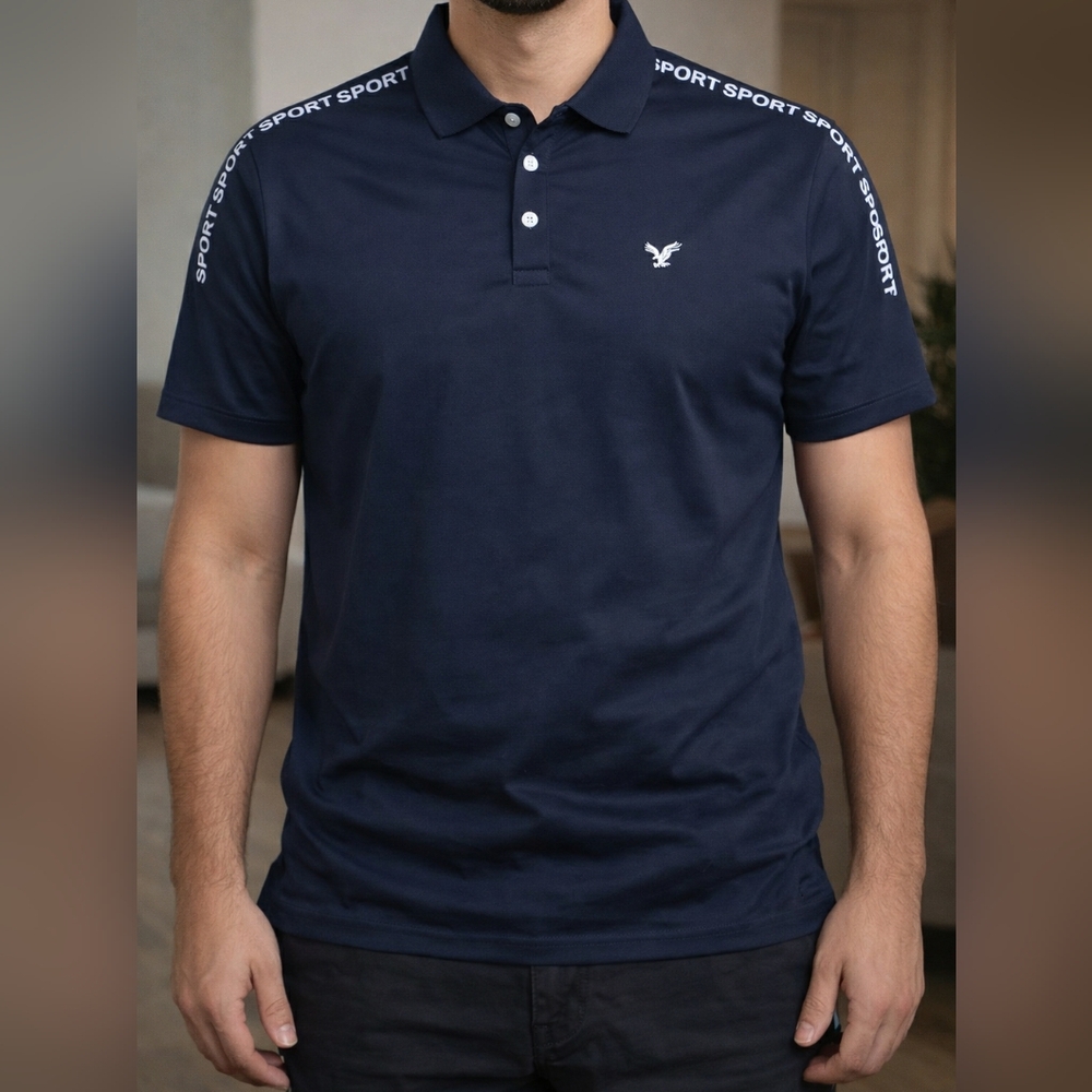 Men's Navy Polo Shirt with Shoulder Tape
